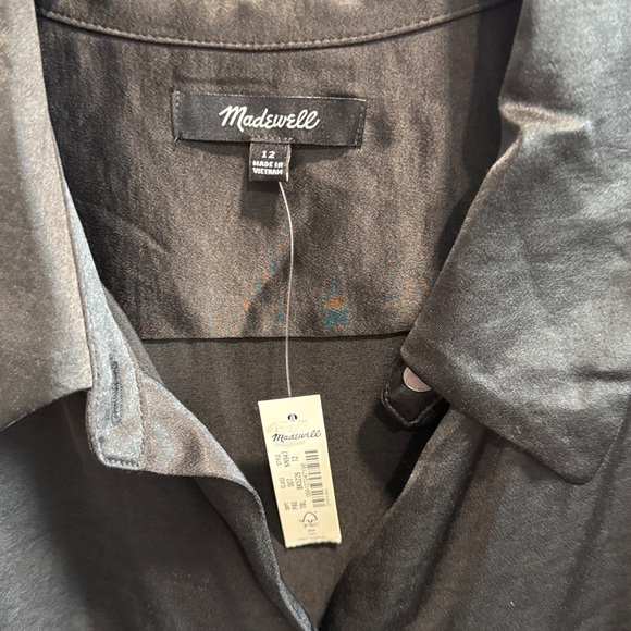 NWT Madewell Button-Up Shirt Black Satin Size 12 - Picture 7 of 10